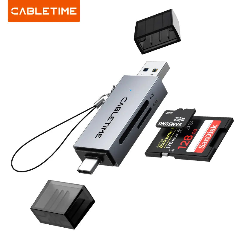 CABLETIME CD40G Lector de Tarjetas USB-A/USB-C Macho a Puerto SD/TF CT-ACSD3-AG