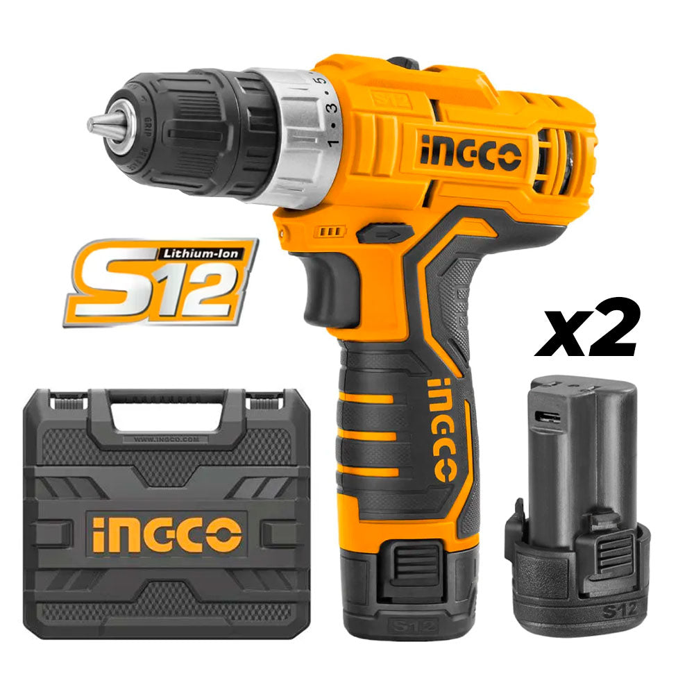 INGCO CDLI12325 Taladro atornillador inalámbrico 12v + 2 batería + maletín