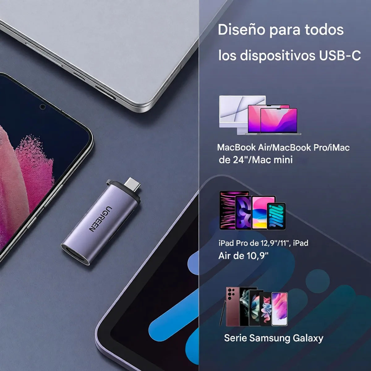 UGREEN CM184 50704 Lector de Tarjeta USB-C TF a Puerto SD TF y a Micro SD