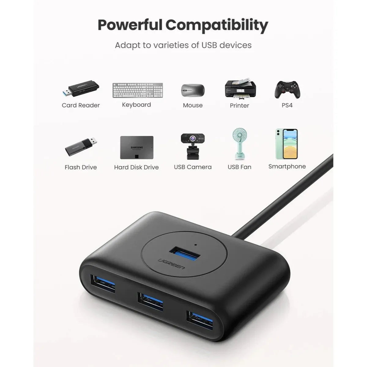 UGREEN CR113 20291 Hub de 4 Puertos USB 3.0 Adaptador Portable