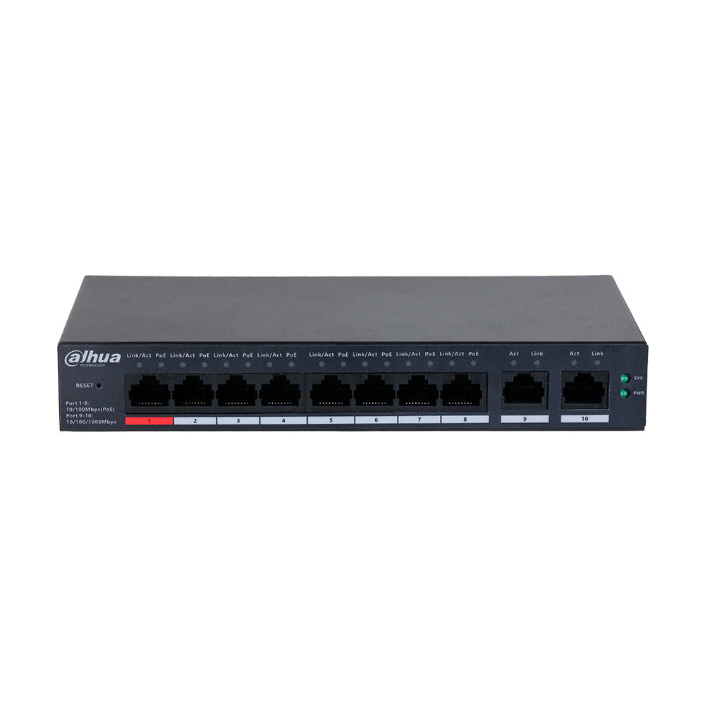 DAHUA CS4010-8ET-110 Switch Cloud 8 Puertos POE 10/100 y 2Uplink Giga 110w Administra en nube Capa 2