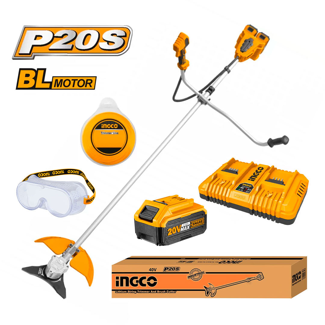 INGCO CSTLI202522 Desmalezadora a batería 20v + accesorios + 2 baterías + cargador