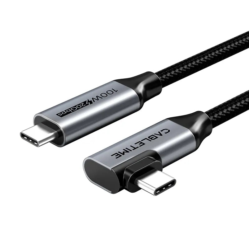 CABLETIME CU24L Cable USB-C 90° a USB-C Recto 100W de 2m CT-C160-PU31-CMCML-AG2
