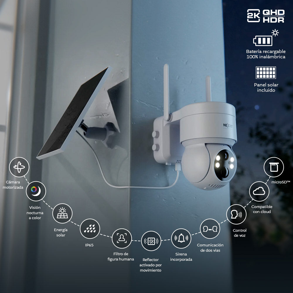 NEXXT SOLUTIONS NHC-OP20S Cámara de Seguridad WIFI 3MP con Panel Solar