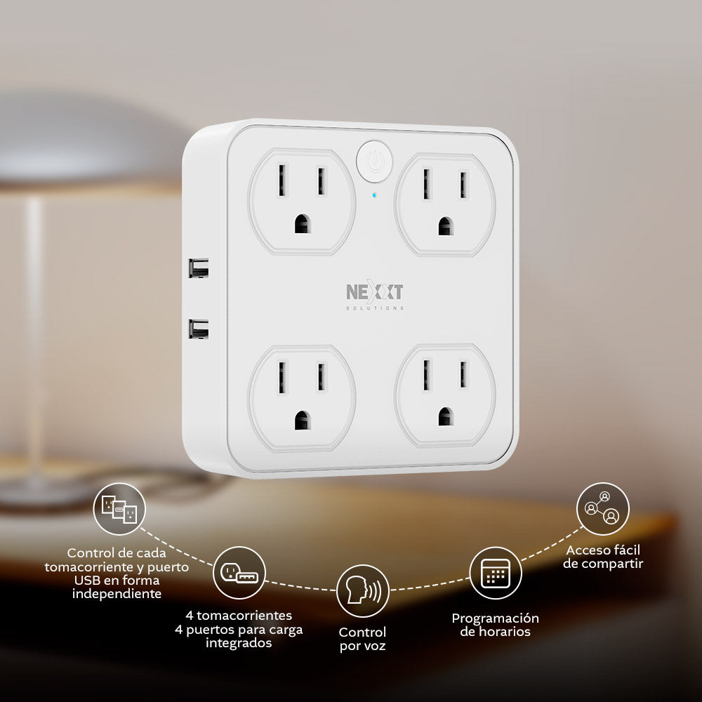 NEXXT SOLUTIONS NHP-T615 Enchufe Inteligente Wifi 4 Tomas + USB-A y USB-C
