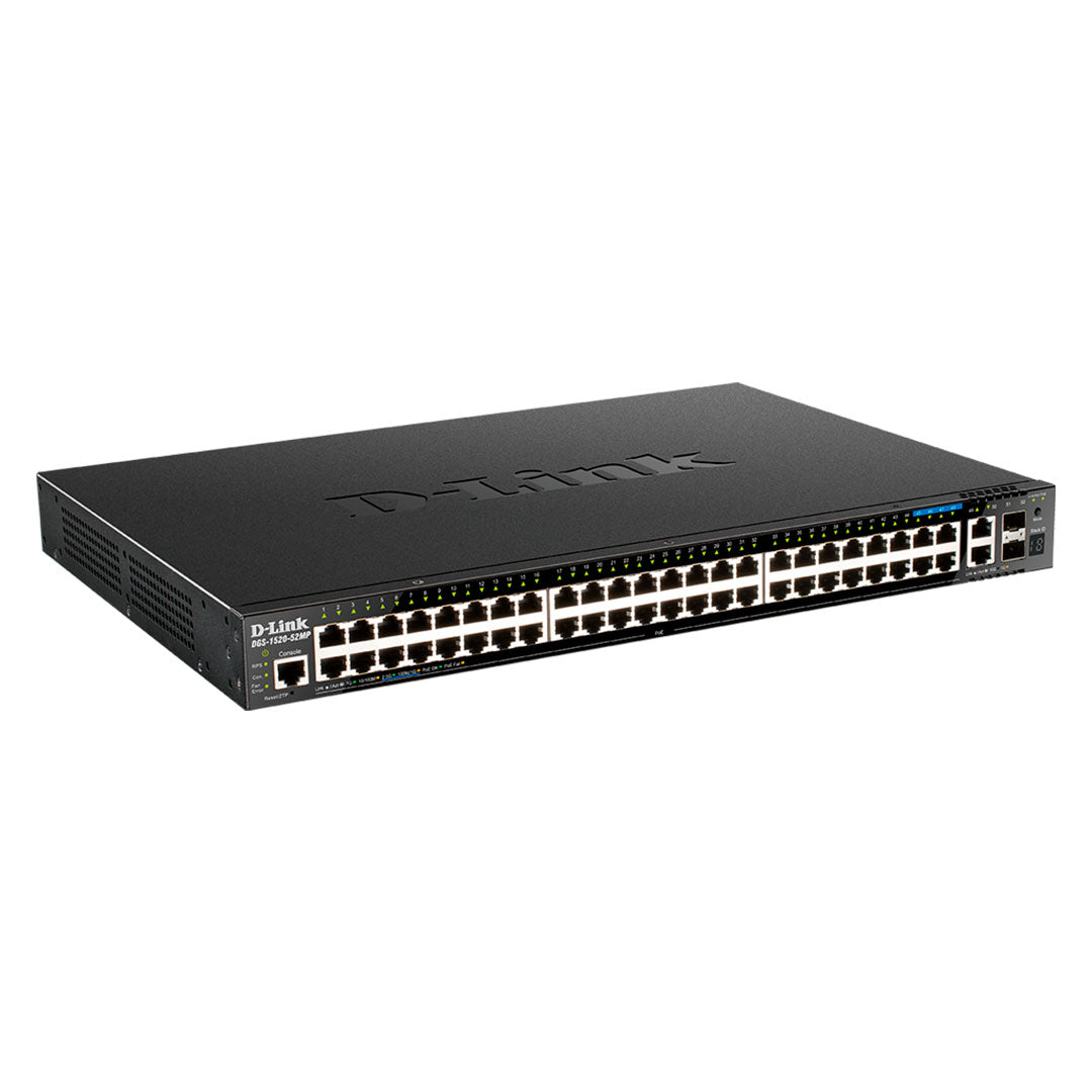 D-LINK  DGS-1520-52MP Switch 52 puertos 44 x gigabit PoE, 4 x 2.5Gbase-T PoE, 2 x 10Gbase-T y 2 x 10G SFP