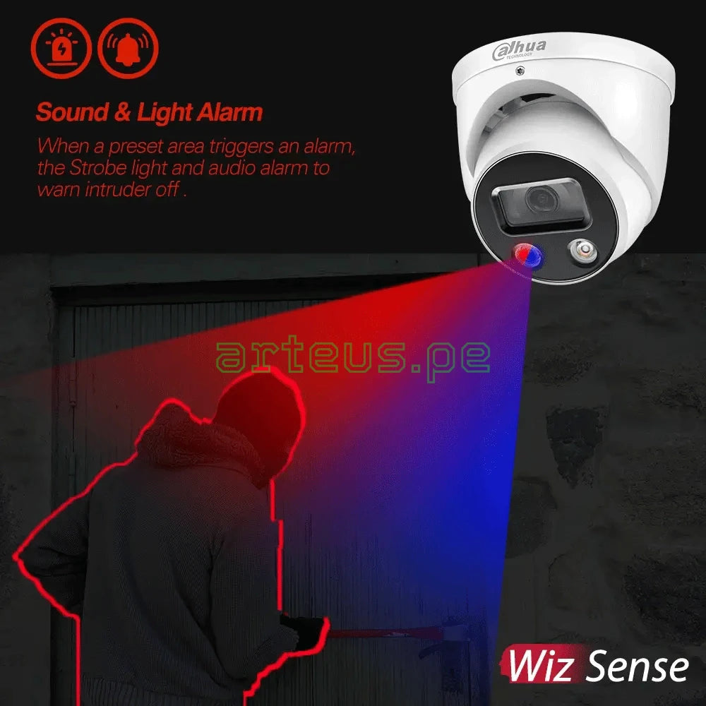 DAHUA IPC-PDW3849-A180 TIOC Cámara de Seguridad IP POE 4K 8MP 2x4MP 2.8mm WDR IP67 Mic Parlante LED20m/IR 25m WIZSENSE