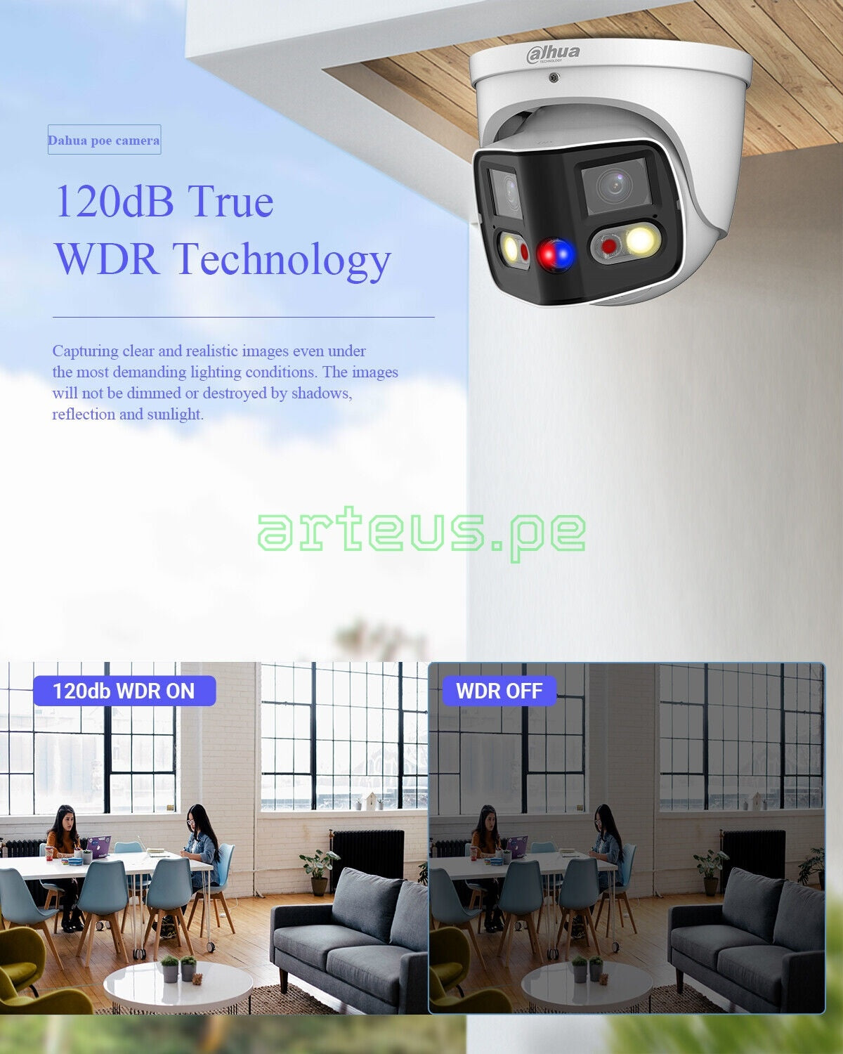 DAHUA IPC-PDW3849-A180 TIOC Cámara de Seguridad IP POE 4K 8MP 2x4MP 2.8mm WDR IP67 Mic Parlante LED20m/IR 25m WIZSENSE