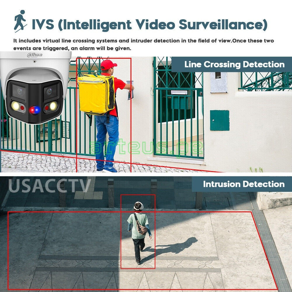 DAHUA IPC-PDW3849-A180 TIOC Cámara de Seguridad IP POE 4K 8MP 2x4MP 2.8mm WDR IP67 Mic Parlante LED20m/IR 25m WIZSENSE