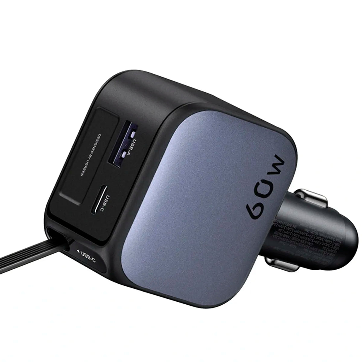 UGREEN EC602 55212B Cargador de Auto Nexode 60W con Cable Retractil