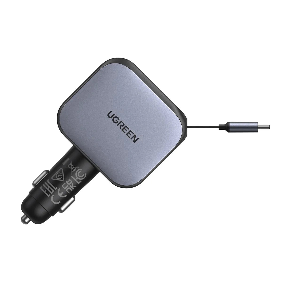 UGREEN EC603 55909B Cargador de Auto con Cable Retráctil 90W