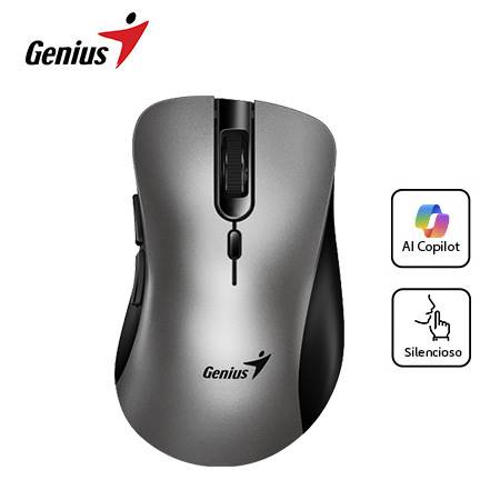 GENIUS ERGO 8100S Mouse AI COPILOT inalámbrico, 6 botones,  ergonómico, plata gris 31030040404