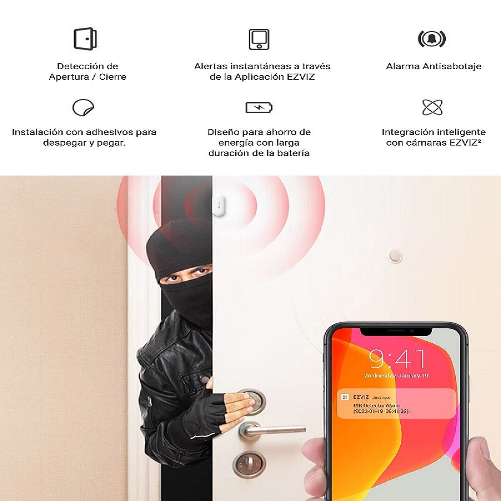 EZVIZ T2C Sensor de Contacto Magnético en Puertas y Ventanas Para Panel de Alarma B1