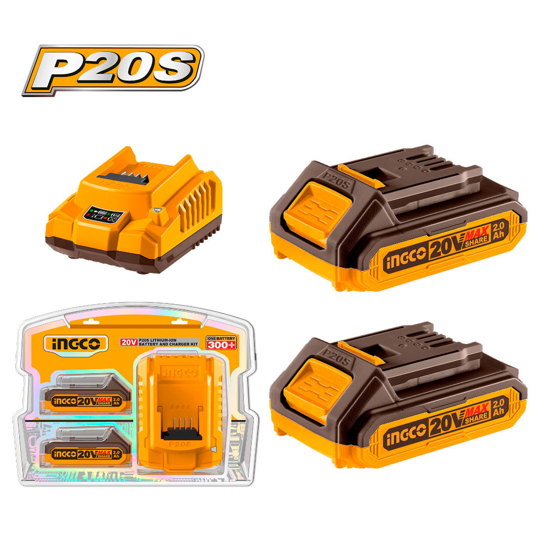 INGCO FBCPK1222 Set de 2 baterías P20S + cargador 20v 2.0Ah