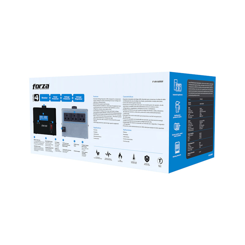 FORZA FVR-6002 Estabilizador Regulador de Voltaje 6000VA 3000W 3 Tomas 220V
