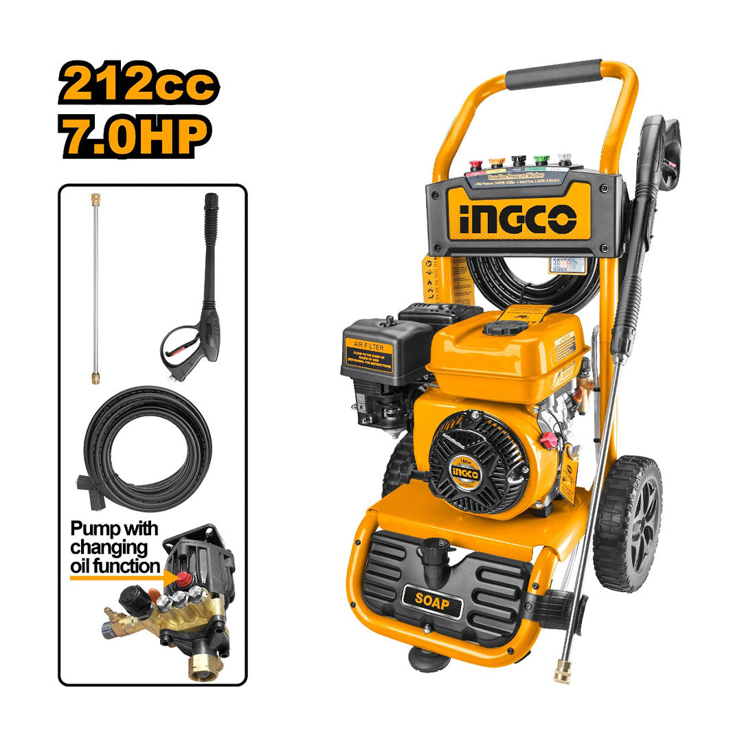 INGCO GHPW2103 Hidrolavadora a Nafta 235 Bar + accesorios