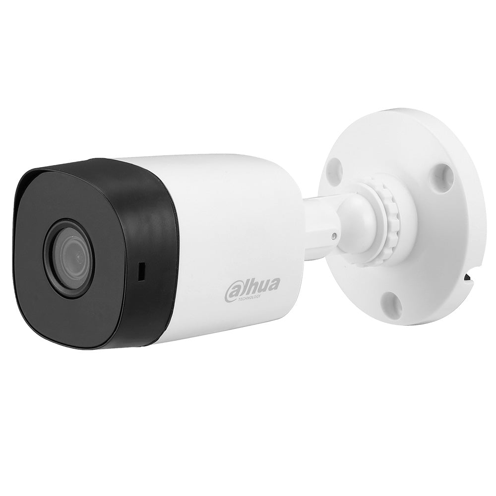 Cámara de seguridad tipo bala para videovigilancia, montaje en pared, color blanco.