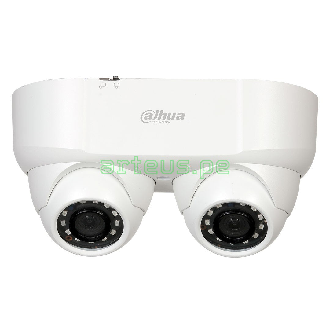 Cámara de seguridad doble domo Dahua blanca, ideal para videovigilancia profesional