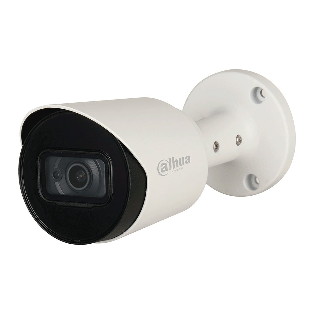 Cámara de seguridad tipo bala blanca para videovigilancia, montaje en pared.