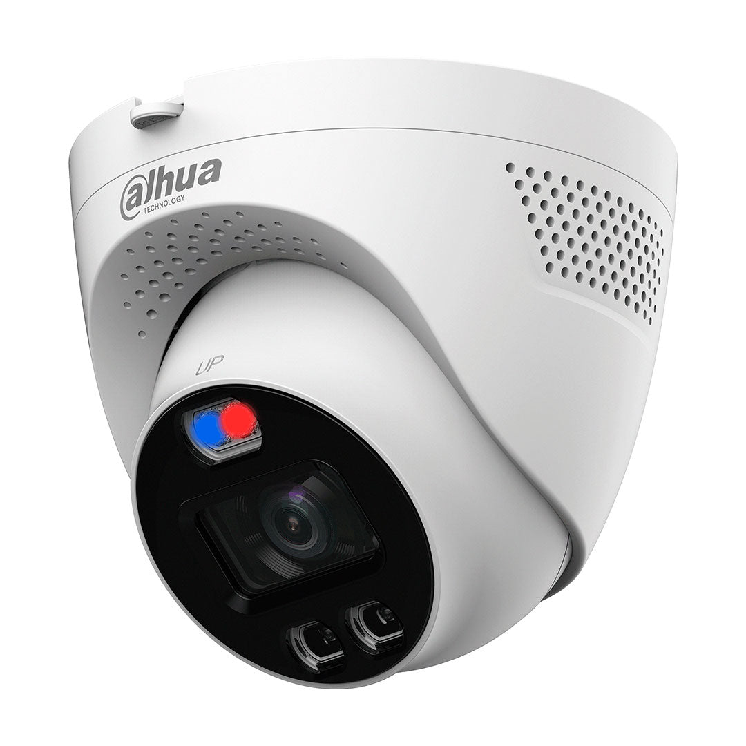 DAHUA HAC-ME1239TQN-A-PV TIOC Cámara de seguridad analógica 2MP domo, 2.8mm IR LED 40m, luz dual y sirena, Super Adapt