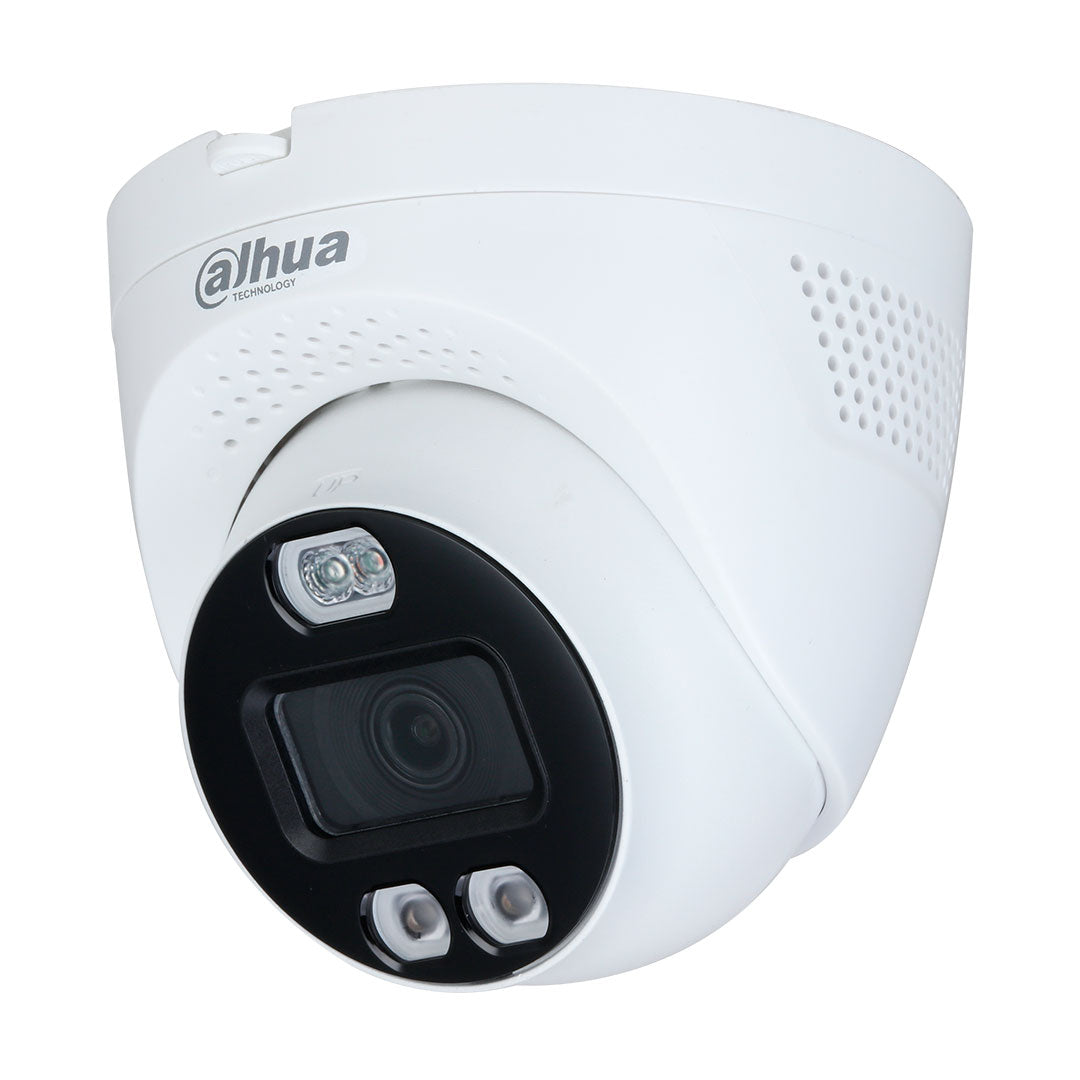 Cámara de videovigilancia domo blanca Dahua para seguridad electrónica y monitoreo