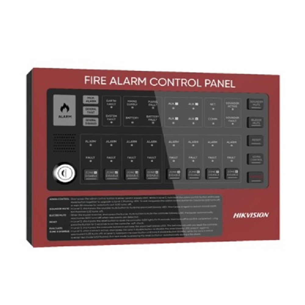 HIKVISION HF-C108 Panel de Alarma Contra Incendio 8 Zonas Convencional 24V 2 Hilos Inc Baterías