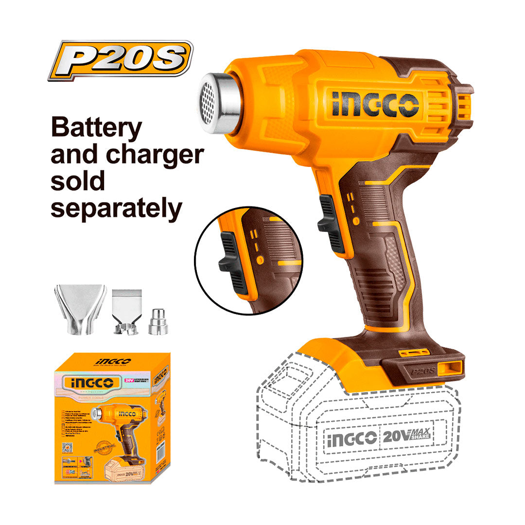INGCO HGLI2002 Pistola de Calor 20V y 3 respuestos