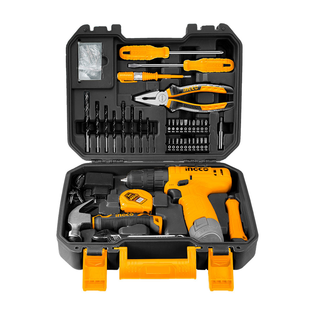 INGCO HKTHP10811 Kit de 81 piezas + atornillador eléctrico 12V