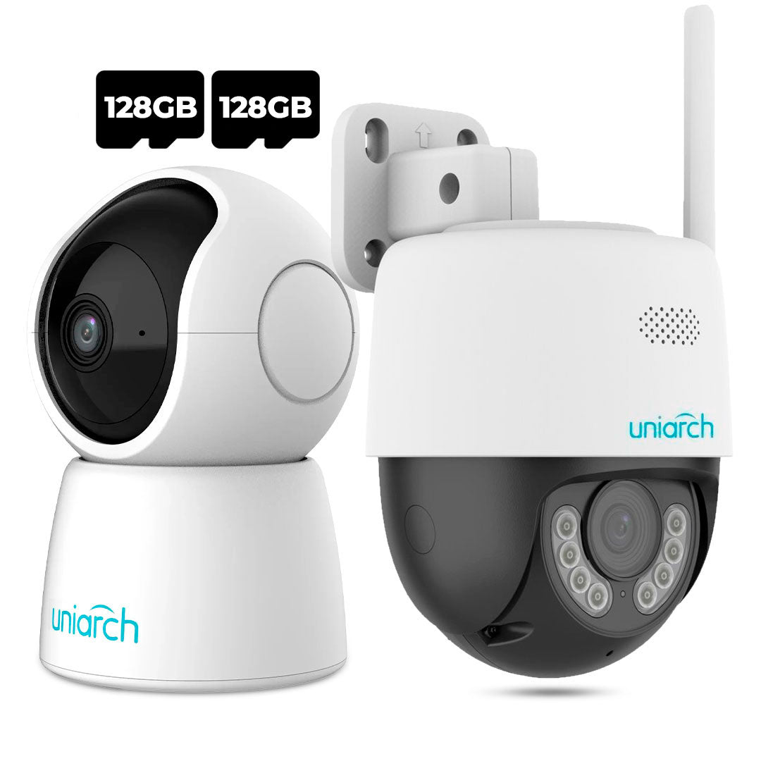 UNIVIEW KIT-3 Pack Cámaras de seguridad Wifi 2MP interior y exterior + MicroSD 128Gb