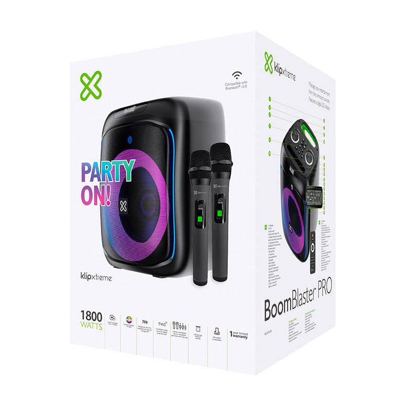 KLIP XTREME KLS-655-2M BoomBlaster Parlante Bluetooth 1800W Subwoofer 6.5" con Bateria