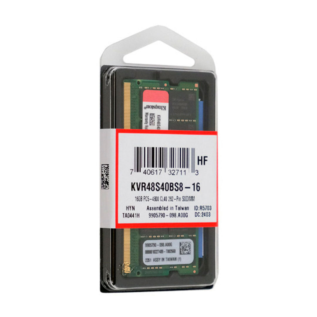 KINGSTON KVR48S40BS8/16 - Memoria Ram SODIMM Kingston 16GB DDR5-4800 MHz PC5-38400 CL40 1.1V 262-Pin Non-ECC