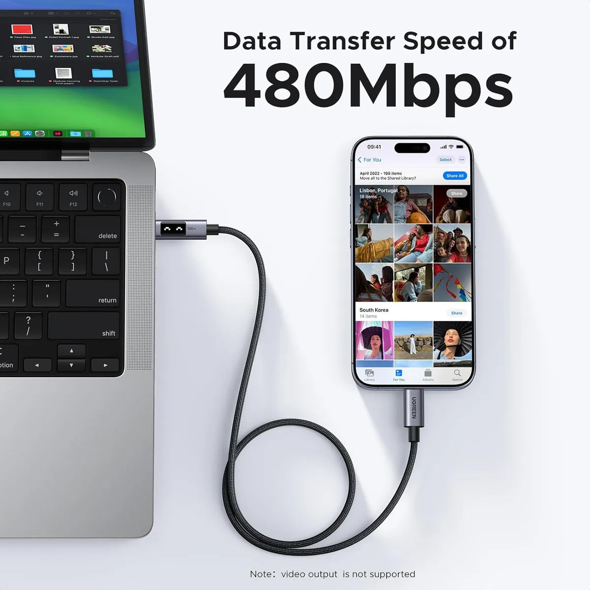 UGREEN L509 35513 Cable USB-C a USB-C 100W 3m Carga Rápida LED