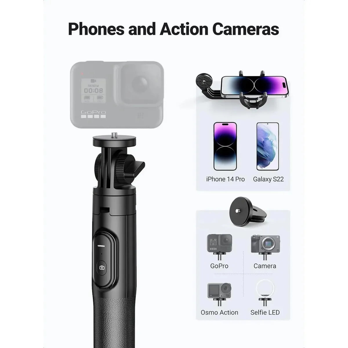 UGREEN LP586 15062 Trípode Selfie Stick Extensible 3 en 1 Bluetooth