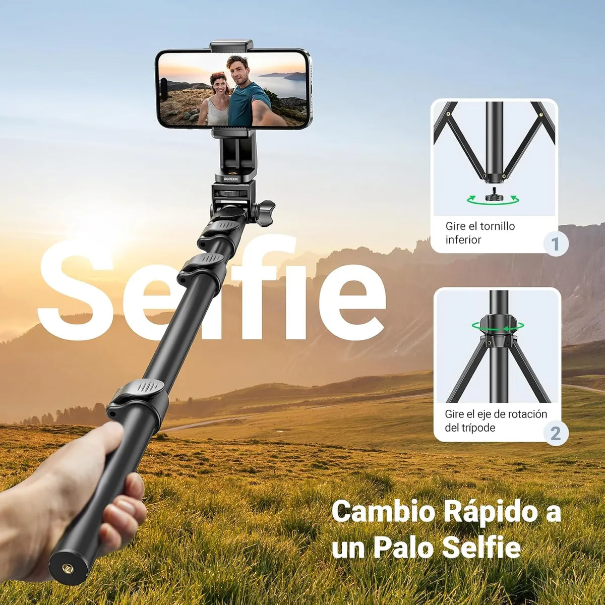 UGREEN LP680 15609 Selfie Stick Trípode Extensible 3 en 1 Bluetooth