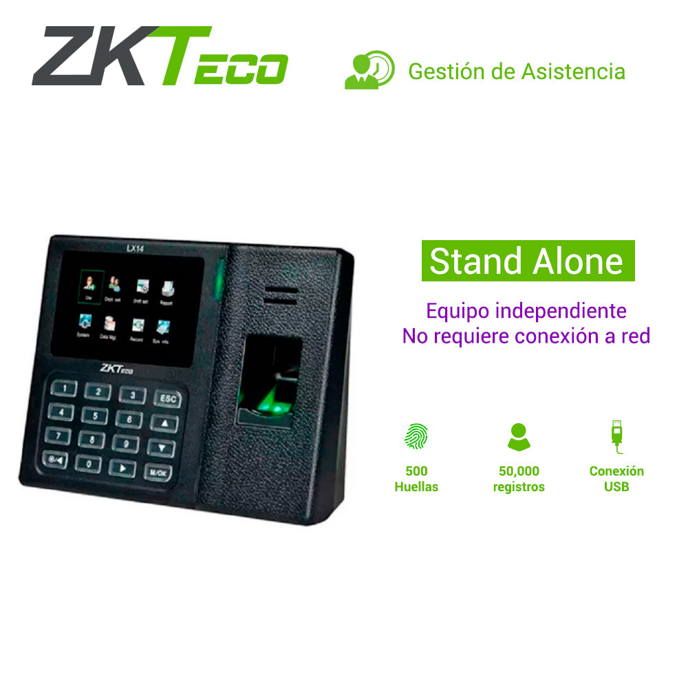 ZKTECO LX14 Reloj Control de Asistencia con Lector de Huella