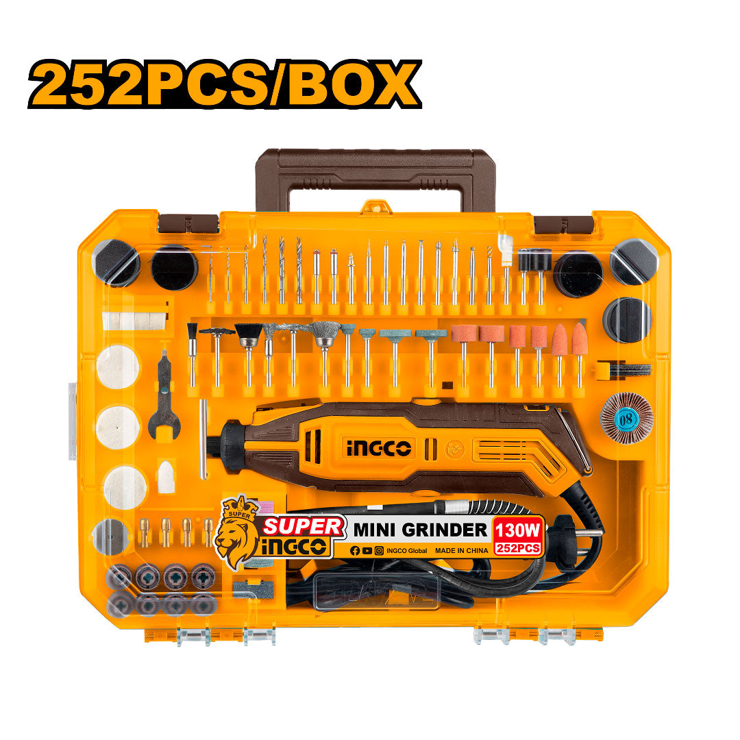 INGCO MG133281 Mini Amoladora 130W + maletín 252 piezas