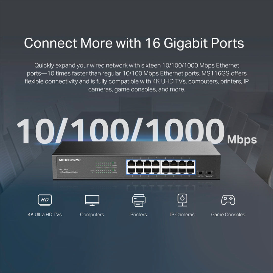 MERCUSYS MS116GS Switch 16 Puertos RJ45 Gigabit
