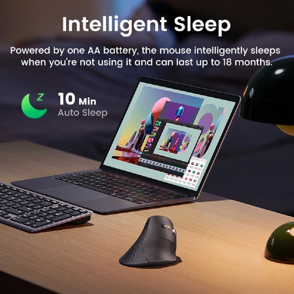 UGREEN MU008 25444 Mouse Wireless BT Ergonómico Vertical Negro 10m