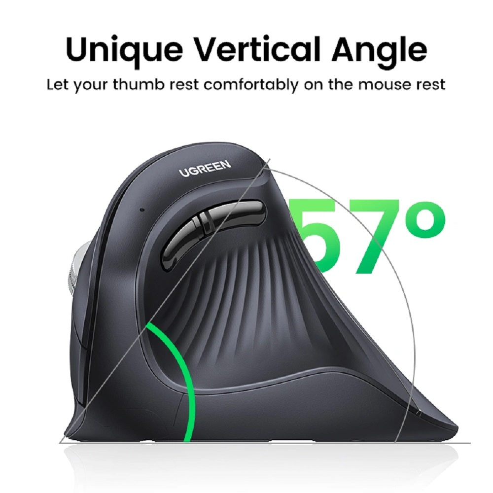 UGREEN MU008 25444 Mouse Wireless BT Ergonómico Vertical Negro 10m