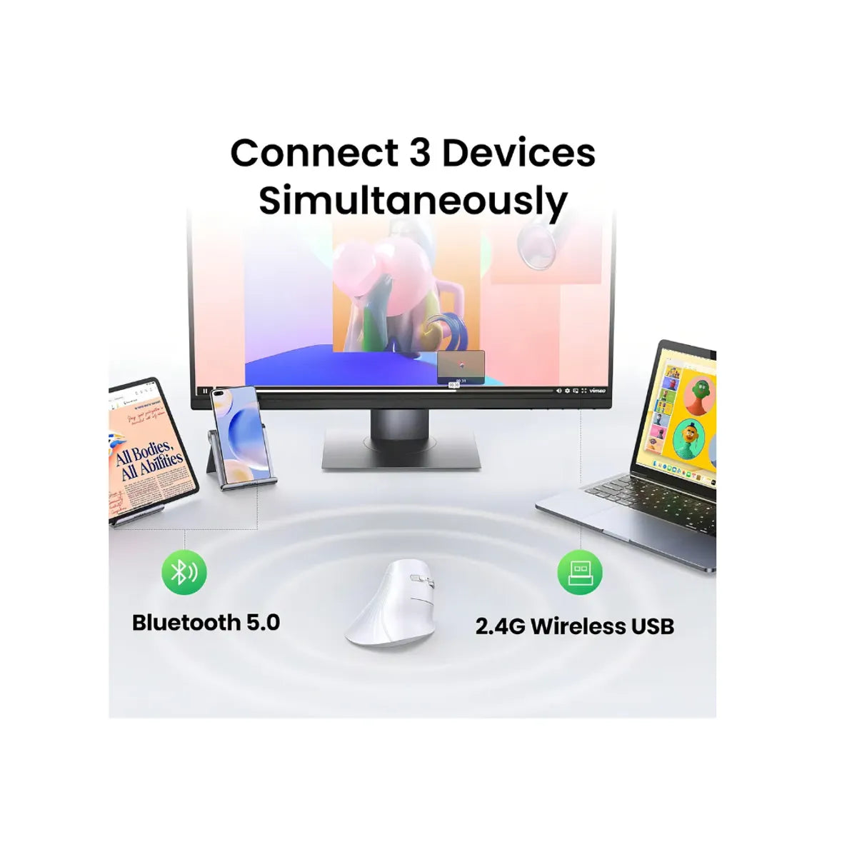 UGREEN MU008 45759 Mouse Ergonómico Vertical Inalámbrico
