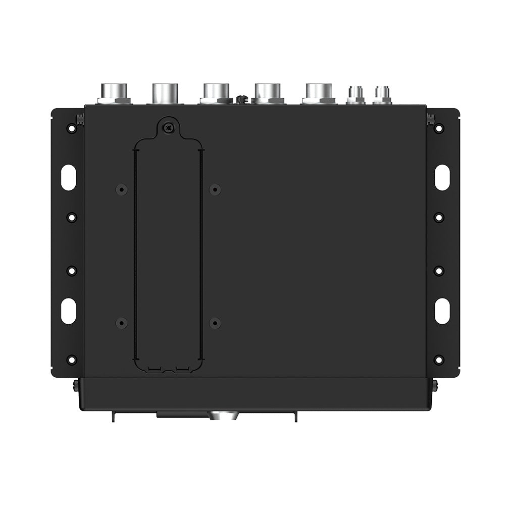 Vista trasera de grabador de video digital DVR negro con múltiples puertos de conexión