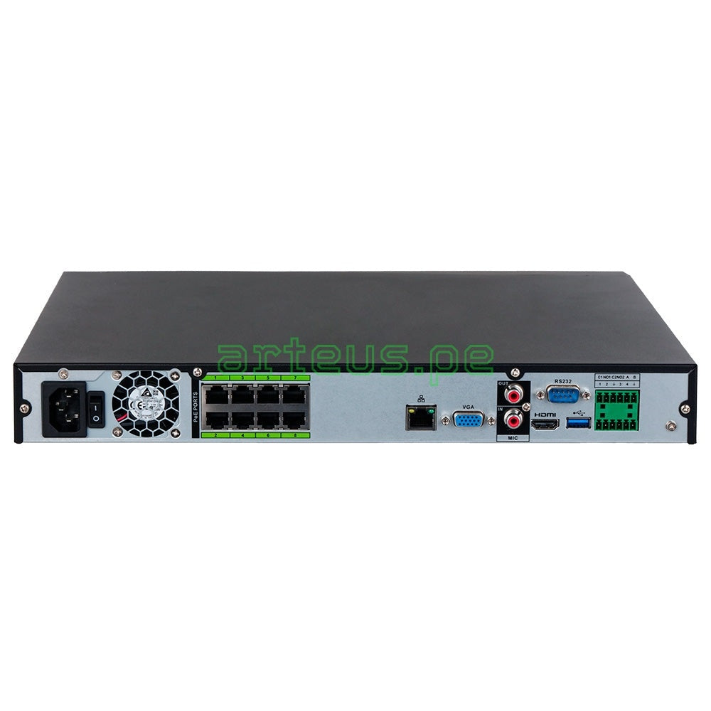 DAHUA NVR5208-8P-EI, Grabador NVR 4K, 8CH(24MP) POE, 384MBps, 2HDD hasta 16TB, WIZSENSE, ACUPICK, AI, ANPR
