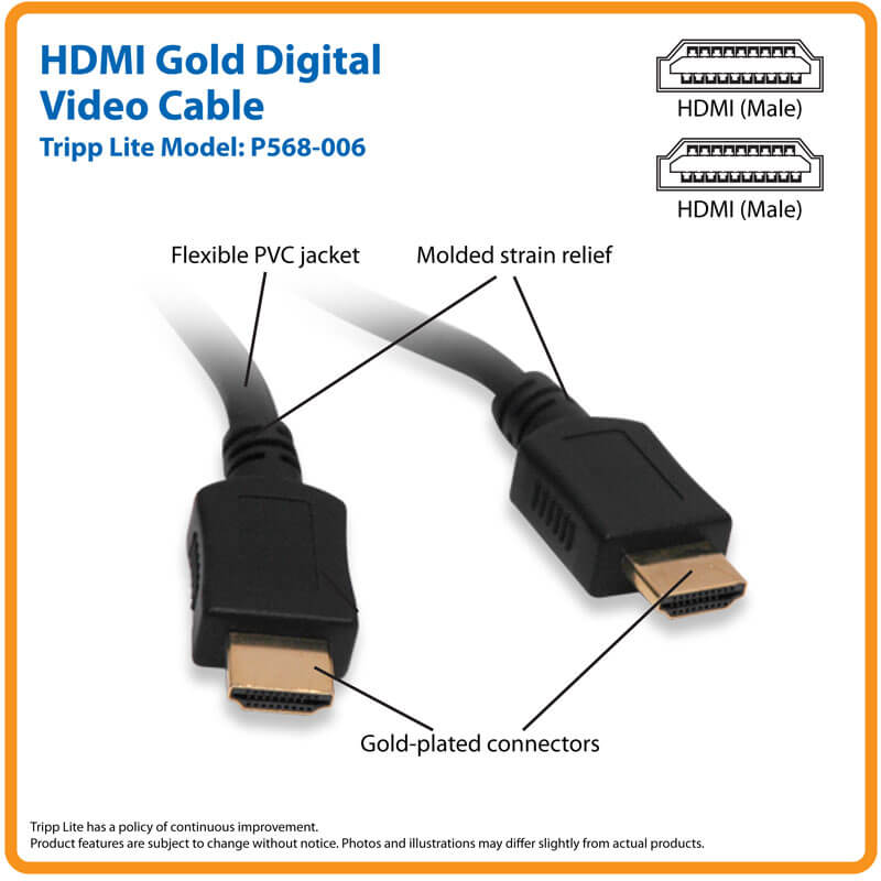 TRIPP-LITE P568-006 CABLE, VID, DIG, HDMI, 1.83M, V1.3, Cable HDMI, de alta velocidad, longitud 1.83m
