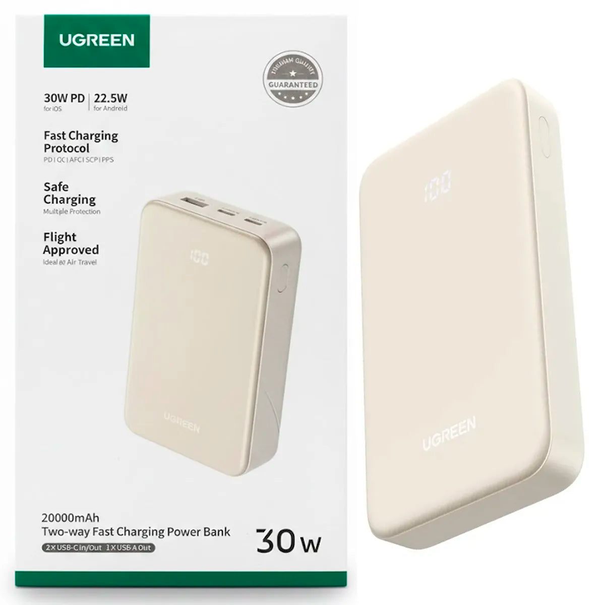 UGREEN PB531 55837B Batería externa Carga Rapida 30W 20000mAh Beige