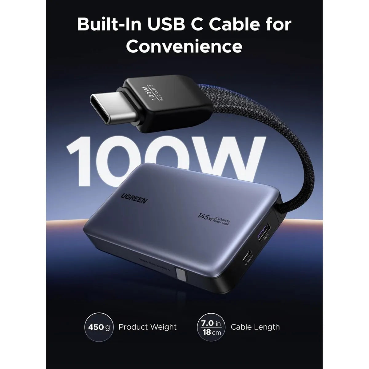 UGREEN PB551 55992B Powerbank Nexode 20000mAh 145W Cargador portátil Premium