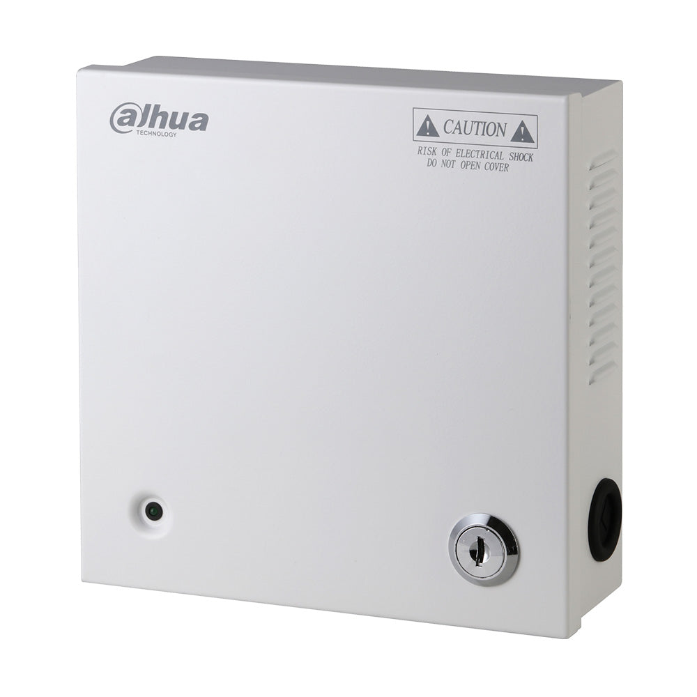 Caja metálica Dahua para sistema de seguridad electrónica, color blanco, con cerradura.