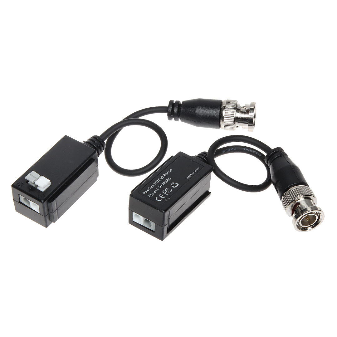 Par de baluns de video para CCTV con conectores BNC y cable corto, color negro