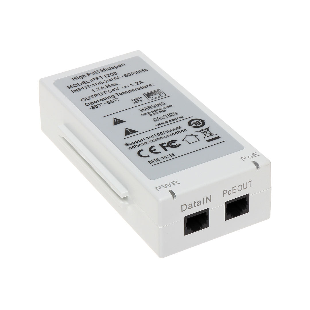 Adaptador inyector PoE de red compacto con dos puertos Ethernet para cableado estructurado