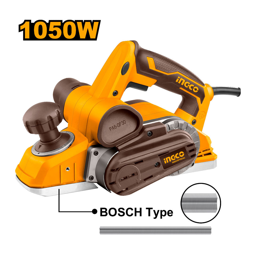 INGCO PL10508 Cepillo eléctrico 1050w + 2 cuchillas + 1 correa + 2 guías