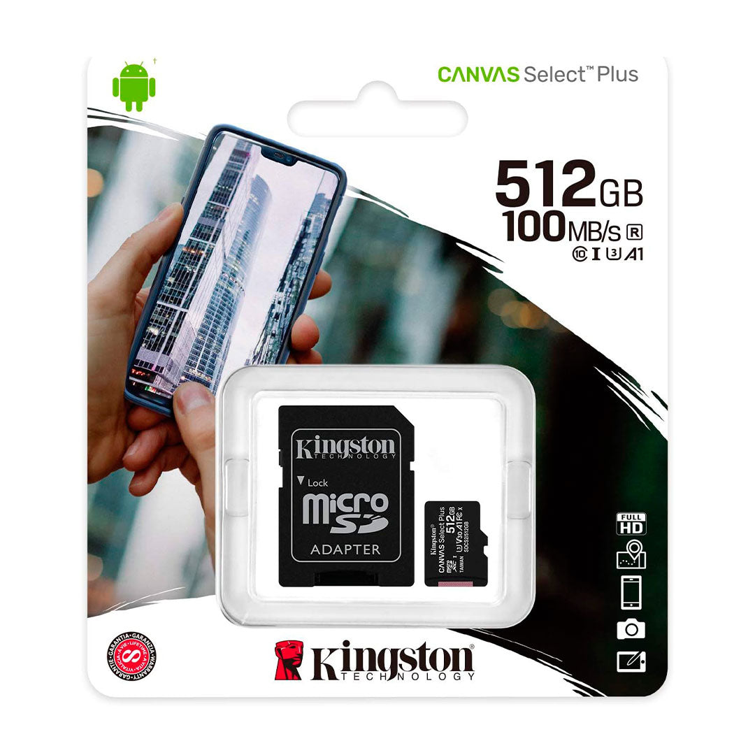 KINGSTON SDCS2/512GB Memoria microSD 512GB Canvas Select C10 con adaptador SD